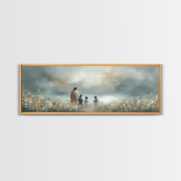 Calm Morning Grace , Framed Canvas Print, Christian Wall Art, Jesus Painting, Panoramic Art, Christian Art Canvas, Christian Christmas Art,