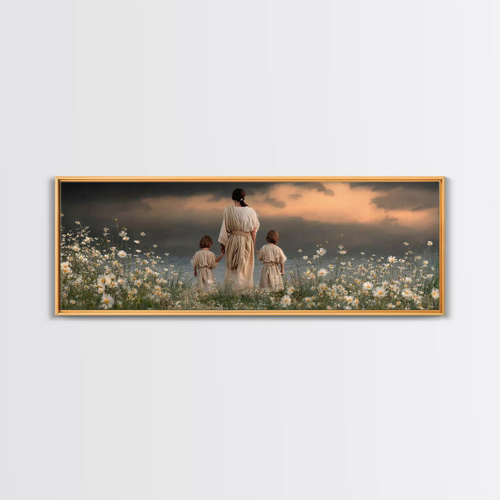 Evening Shepherd , Framed Canvas Print, Christian Art Canvas, Jesus Painting, Christian Wall Art, Panoramic Painting, Christian Decor, Chri