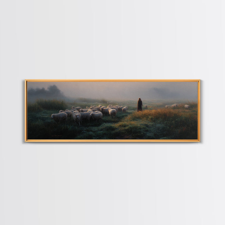 Morning Shepherd Light – Framed Canvas Print – Panoramic Print – Christian Wall Art – Jesus Painting – Christian Art Canvas – Christian Chr