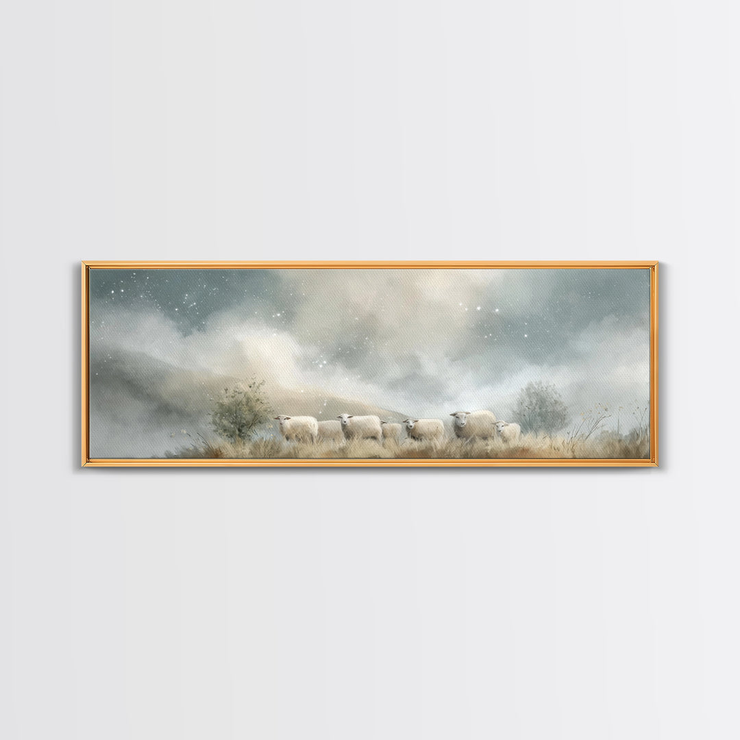 Heavenly Flock , Framed Canvas Print, Panoramic Art, Christian Wall Art, Christian Art Canvas, Christian Christmas Art, Subtle Christian Ar