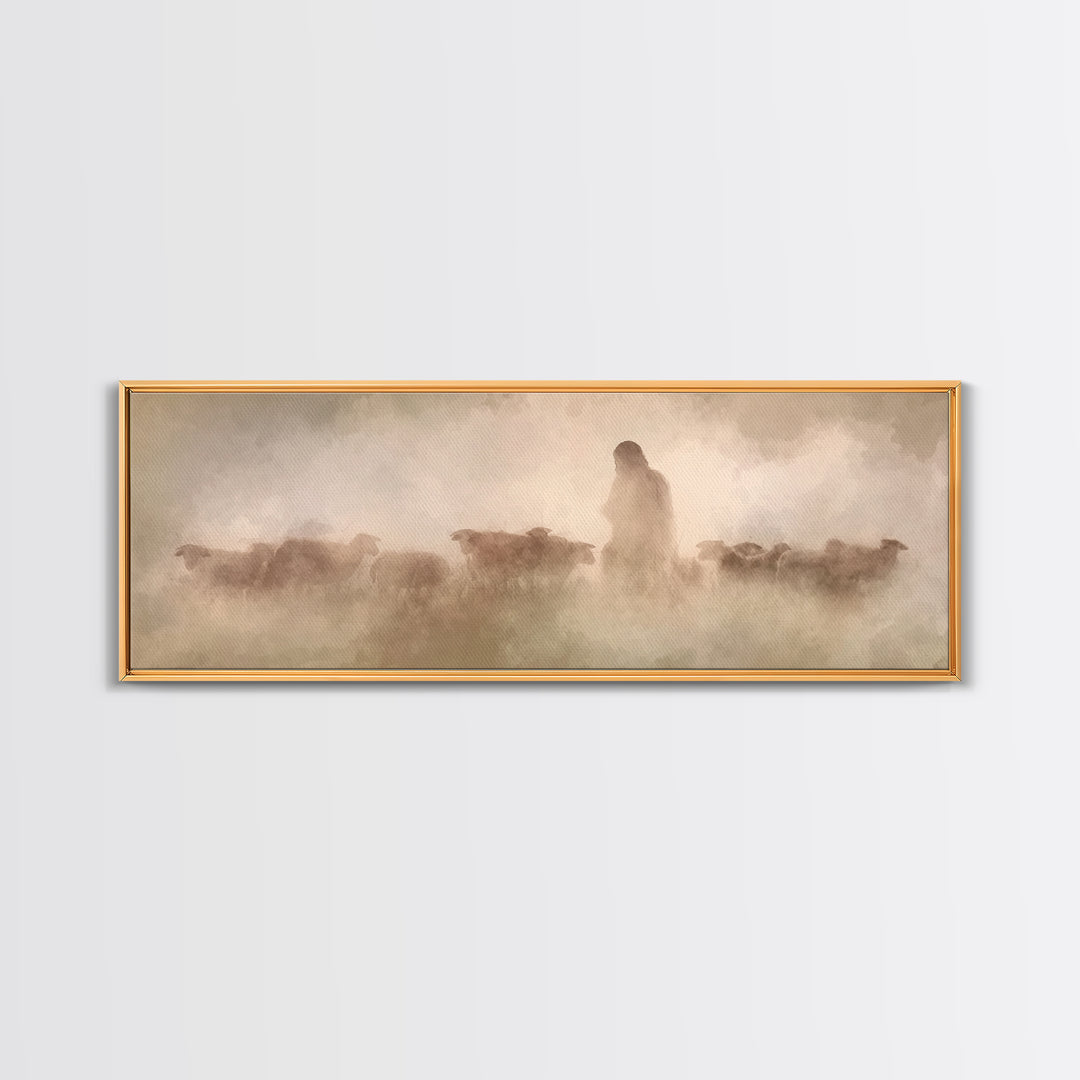 Guiding Shepherd | Framed Canvas Print | Panoramic Wall Art | Christian Art Canvas | Jesus Painting | Christian Decoration | Christian Gift
