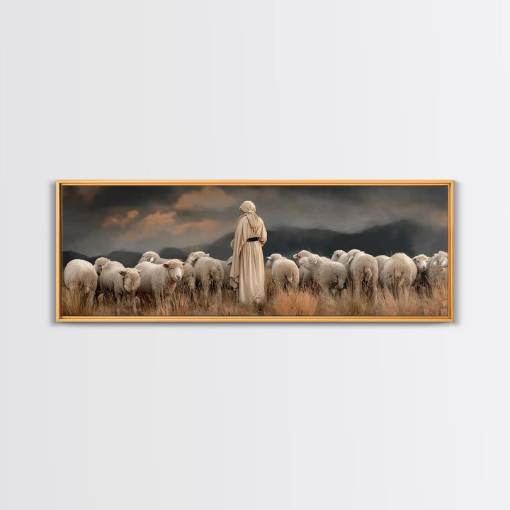 Evening Flock Grace – Framed Canvas Print – Panoramic Art – Christian Wall Art – Christian Art Canvas – Subtle Christian Art – Christmas Ar