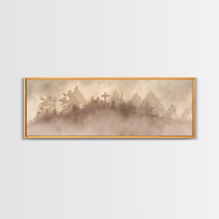 Silent Summit Cross - Framed Canvas Print - Panoramic Art - Christian Wall Art - Christian Art Canvas - Jesus Painting - Christian Christma
