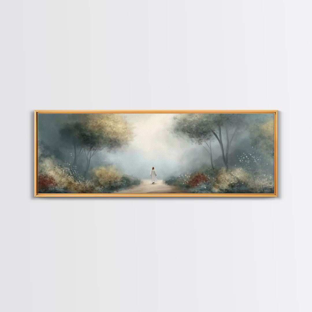 Sacred Path Wanderer | Framed Canvas Print | Panoramic Wall Art | Christian Art Canvas | Jesus Painting | Christian Wall Art | Christian Ar