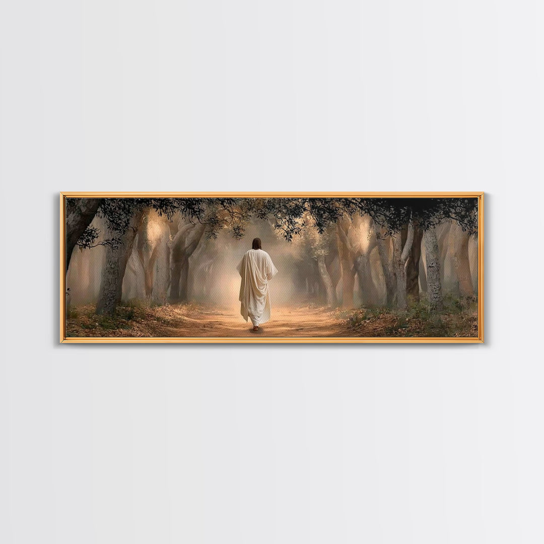 Holy Woodland Journey, Framed Canvas Print, Panoramic Art, Christian Wall Art, Jesus Painting, Christian Art Canvas, Christian Christmas Ar