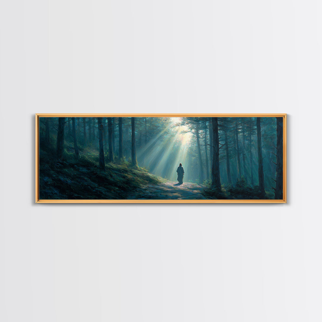 Path Of Divine Light, Framed Canvas Print, Panoramic Wall Art, Christian Wall Art, Jesus Painting, Christian Art Canvas, Modern Christian A