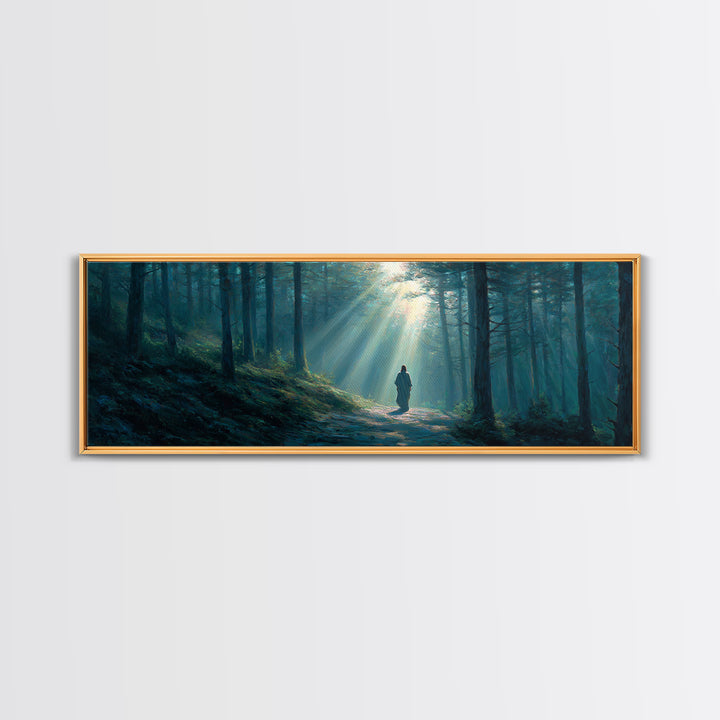 Path Of Divine Light, Framed Canvas Print, Panoramic Wall Art, Christian Wall Art, Jesus Painting, Christian Art Canvas, Modern Christian A