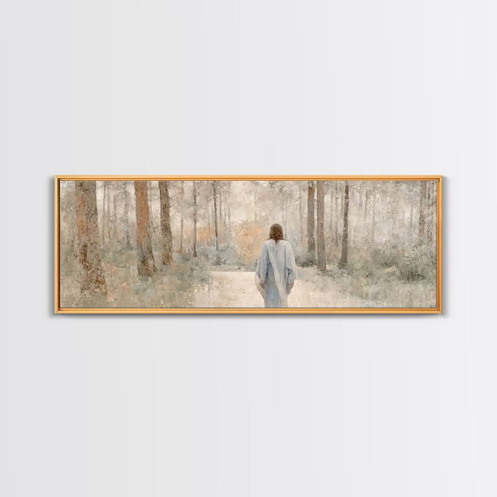 Soft Winter Walk - Framed Canvas Print - Panoramic Art - Christian Art Canvas - Christian Wall Art - Jesus Painting - Subtle Christian Art