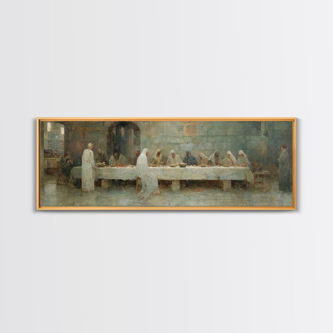 Humble Table Fellowship | Framed Canvas Print | Panoramic Art | Christian Art Canvas | Christian Wall Art | Christian Painting | Christian