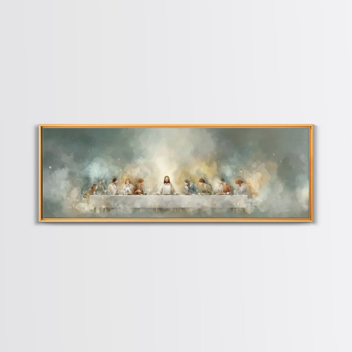 Celestial Last Supper, Framed Canvas Print, Panoramic Art, Christian Wall Art, Jesus Painting, Christian Christmas Art, Christian Art Canva