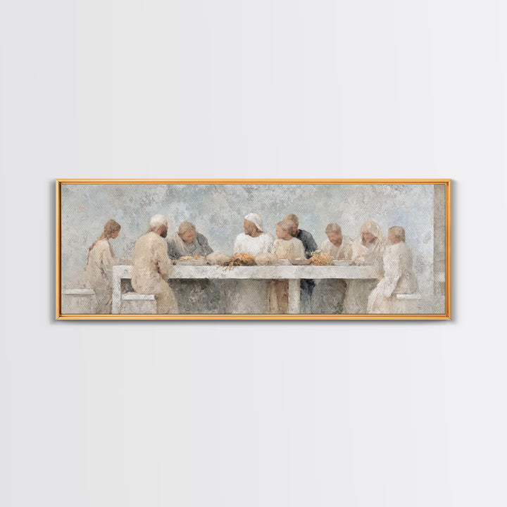 Quiet Table Fellowship – Framed Canvas Print – Panoramic Wall Art – Christian Art Canvas – Jesus Painting – Christmas Wall Art – Christian