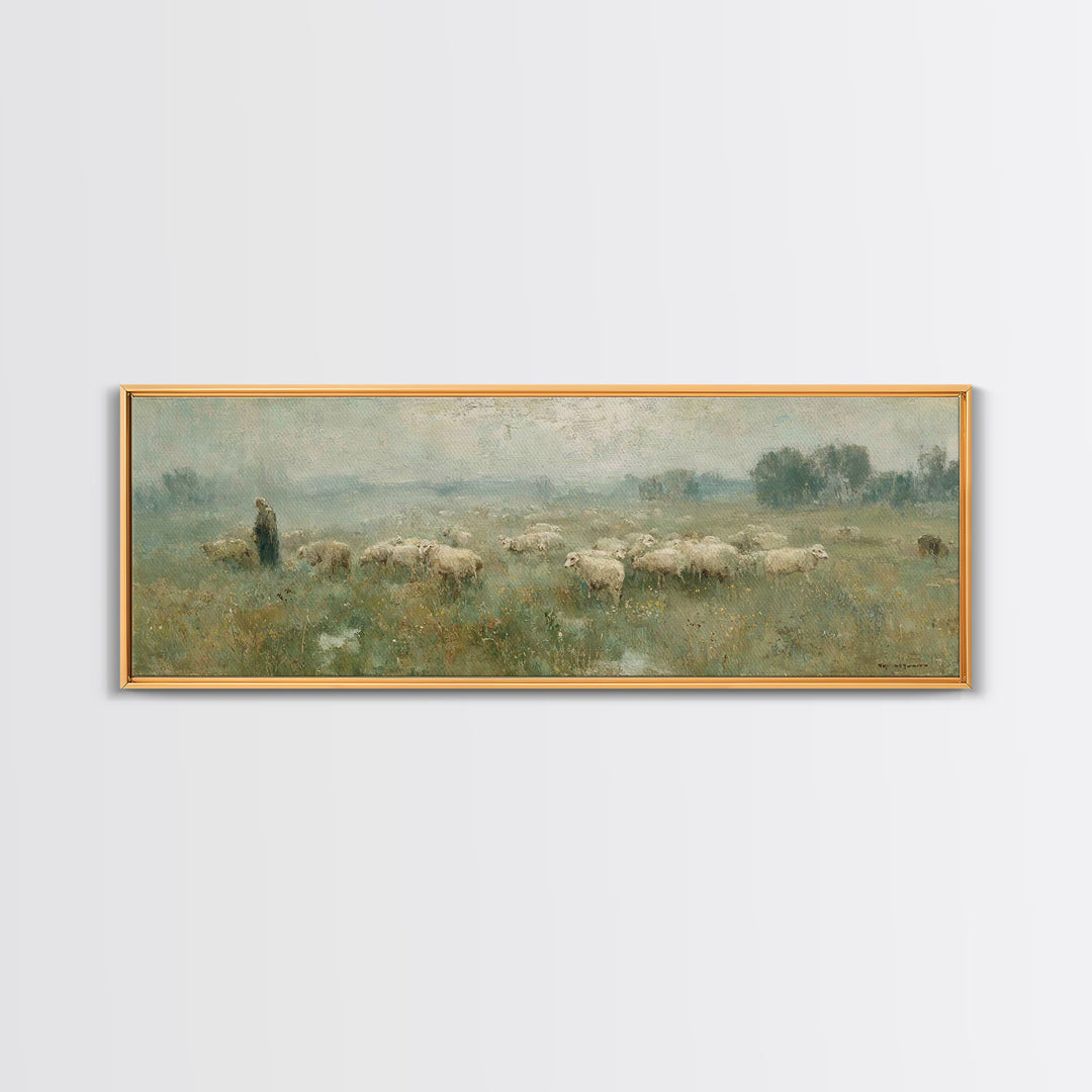 Shepherd In Mist | Framed Canvas Print | Panoramic Wall Art | Christian Art Canvas | Jesus Painting | Christian Gift | Modern Christian Art
