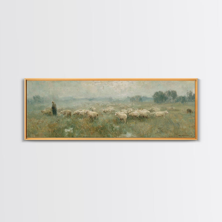 Shepherd In Mist | Framed Canvas Print | Panoramic Wall Art | Christian Art Canvas | Jesus Painting | Christian Gift | Modern Christian Art