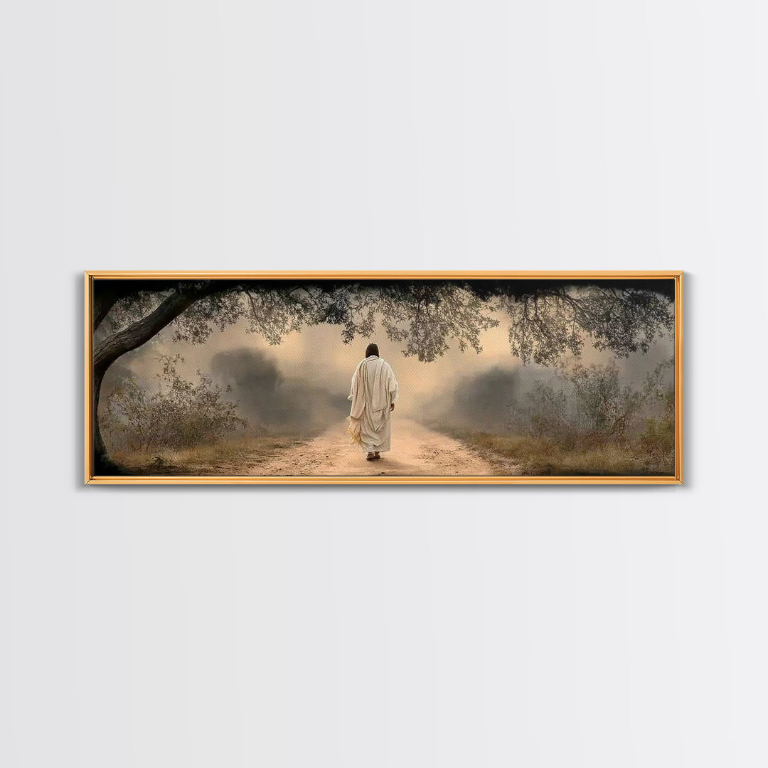 Walking In Grace, Framed Canvas Print, Panoramic Painting, Christian Wall Art, Jesus Canvas Art, Christian Art Print, Modern Christian Art