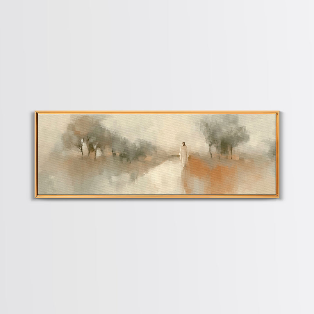 Dawnlit Journey | Framed Canvas Print | Panoramic Painting | Christian Wall Art | Jesus Painting | Christian Art Canvas | Christian Gift
