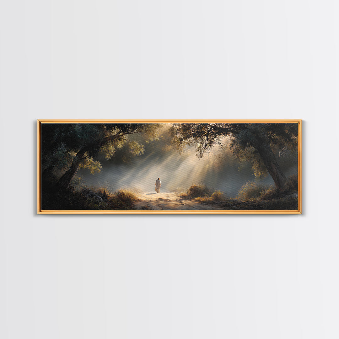 The Wandering Light – Framed Canvas Print – Christian Wall Art – Jesus Painting – Panoramic Art – Christian Christmas Art – Christian Decor