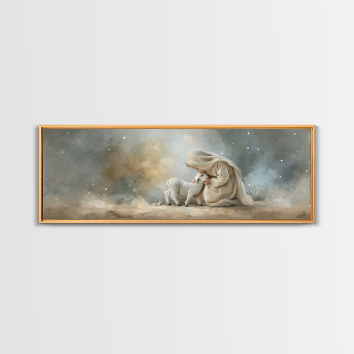 Heaven’s Gentle Care | Framed Canvas Print | Christian Art Canvas | Christmas Art | Panoramic Wall Art | Christian Decorations | Christian