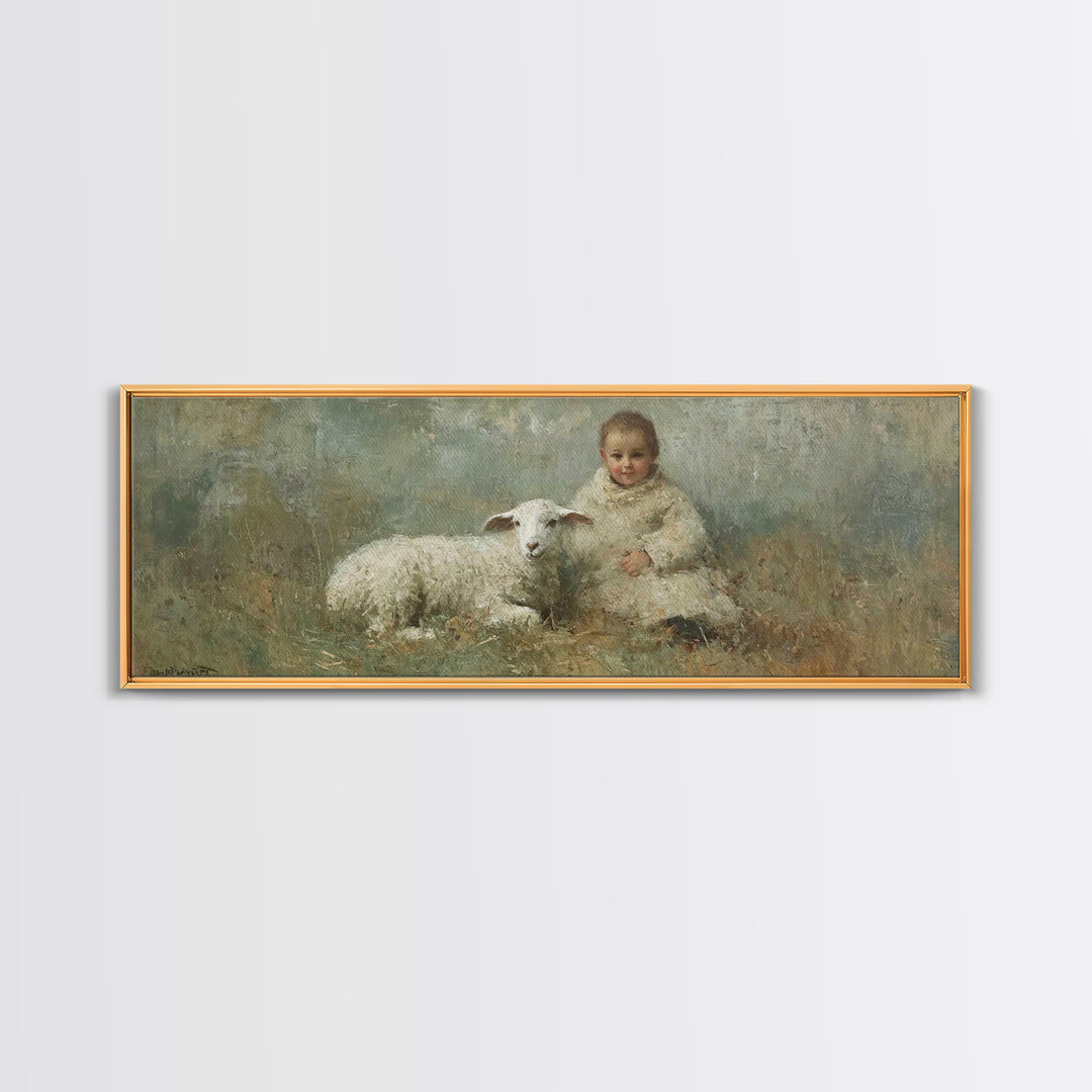 Shepherd Child Peace, Framed Canvas Print, Christian Wall Art, Christian Painting, Panoramic Print, Christmas Art Prints, Christian Christm