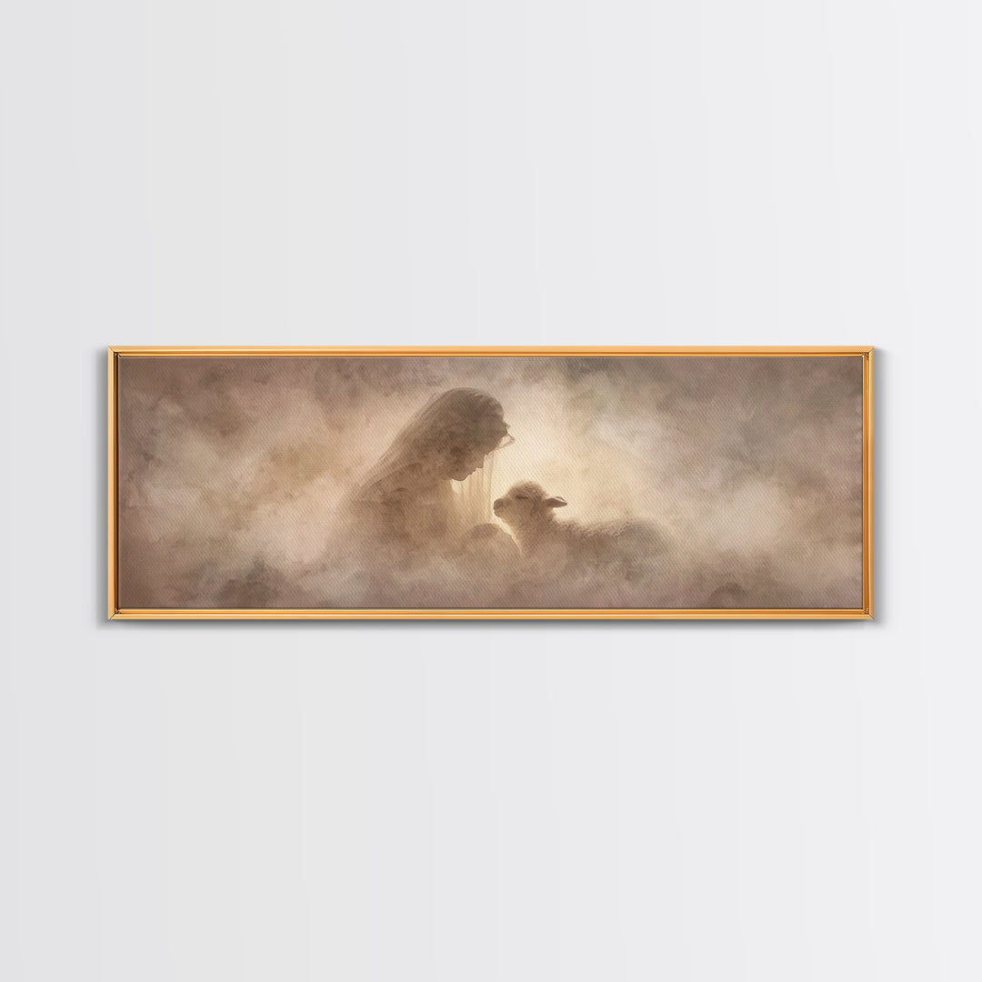 Sacred Embrace, Framed Canvas Print, Christian Christmas Art, Panoramic Painting, Christian Wall Art, Framed Christian Art, Christmas Art
