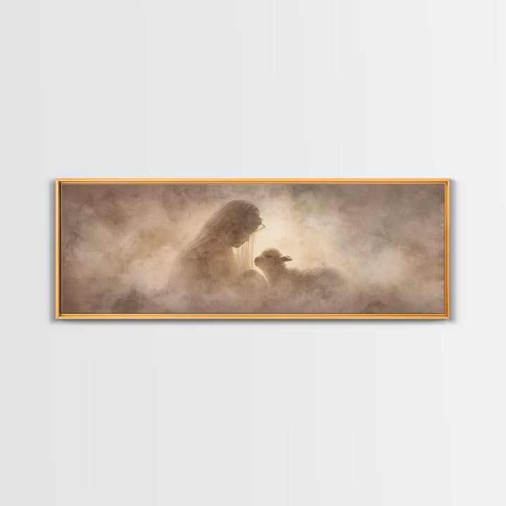 Sacred Embrace, Framed Canvas Print, Christian Christmas Art, Panoramic Painting, Christian Wall Art, Framed Christian Art, Christmas Art