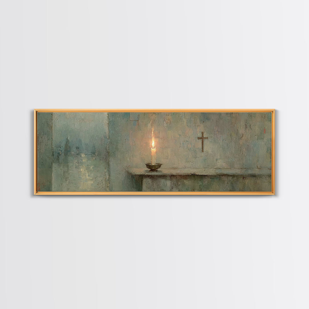 Hushed Horizons, Framed Canvas Print, Panoramic Painting, Christian Wall Art, Jesus Painting, Christian Art Canvas