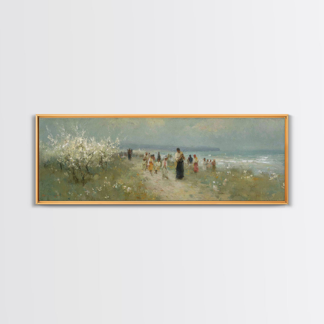 Shoreline Mercy, Framed Canvas Print, Christian Art Canvas, Panoramic Wall Art, Jesus Painting, Christian Wall Art, Christmas Art Prints