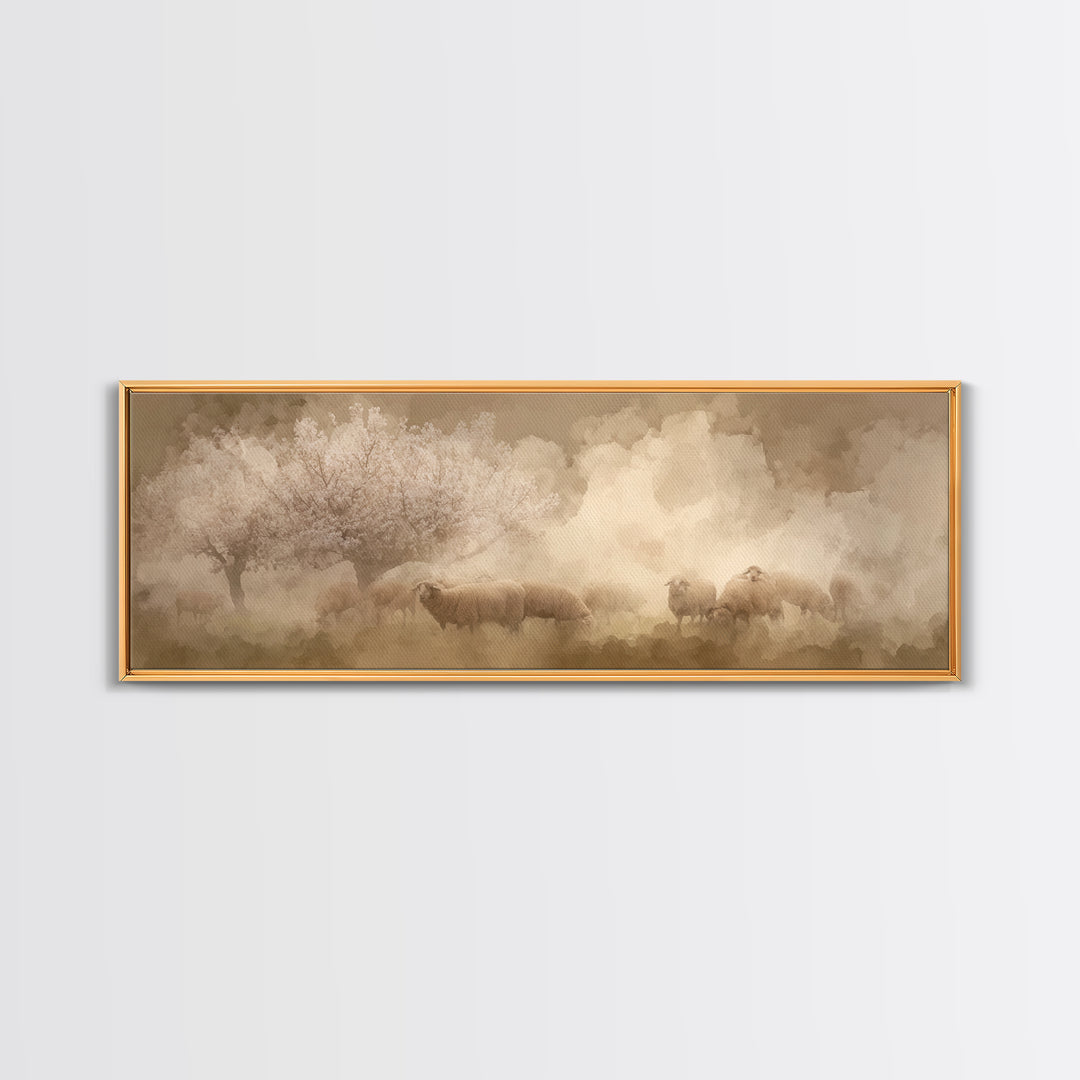 Pastoral Mercy Light | Framed Canvas Print | Christian Wall Art | Panoramic Art | Jesus Painting | Christian Art Print | Christmas Art