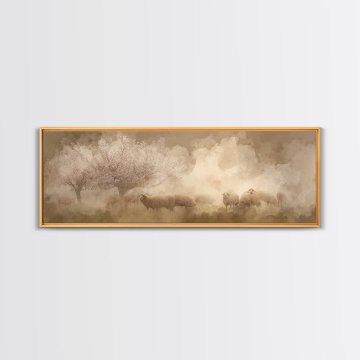 Pastoral Mercy Light | Framed Canvas Print | Christian Wall Art | Panoramic Art | Jesus Painting | Christian Art Print | Christmas Art
