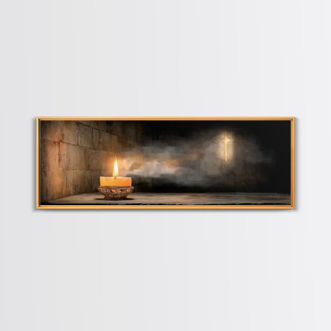 Candle of Faith – Framed Canvas Print – Christian Art Canvas – Christian Wall Art – Panoramic Art – Jesus Painting
