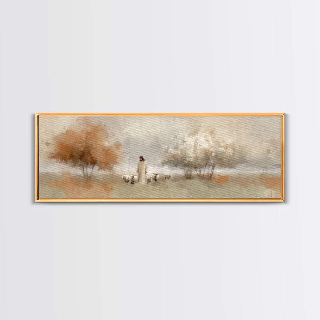 Shepherd’s Haven – Framed Canvas Print – Christian Art Canvas – Panoramic Wall Art – Jesus Painting – Christian Gift Ideas – Christmas Art