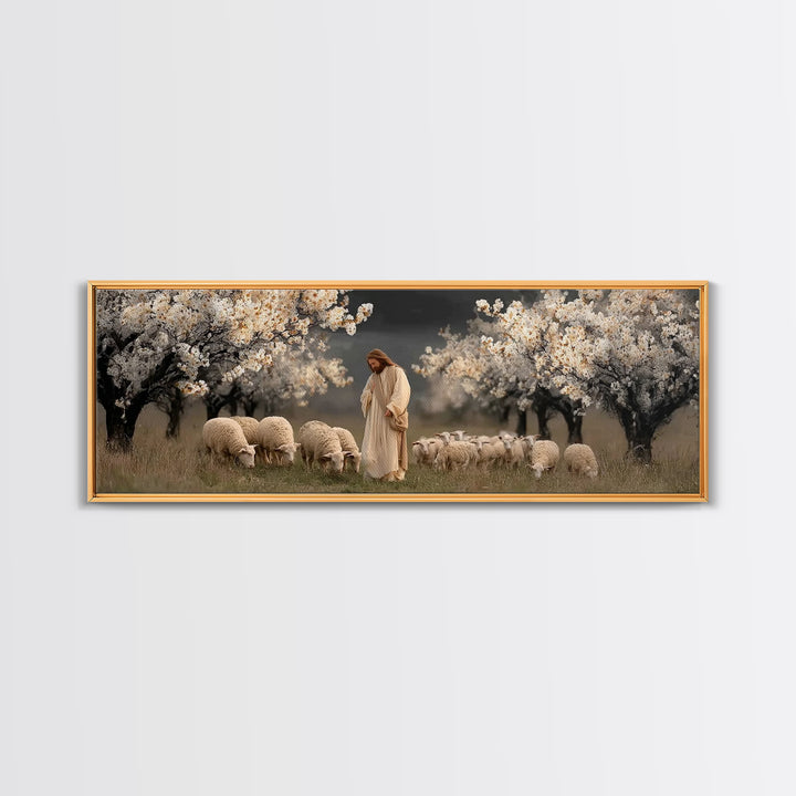 Shepherds Of Grace – Framed Canvas Print – Christian Wall Art – Jesus Painting – Panoramic Art – Christian Art Canvas – Christian Christmas