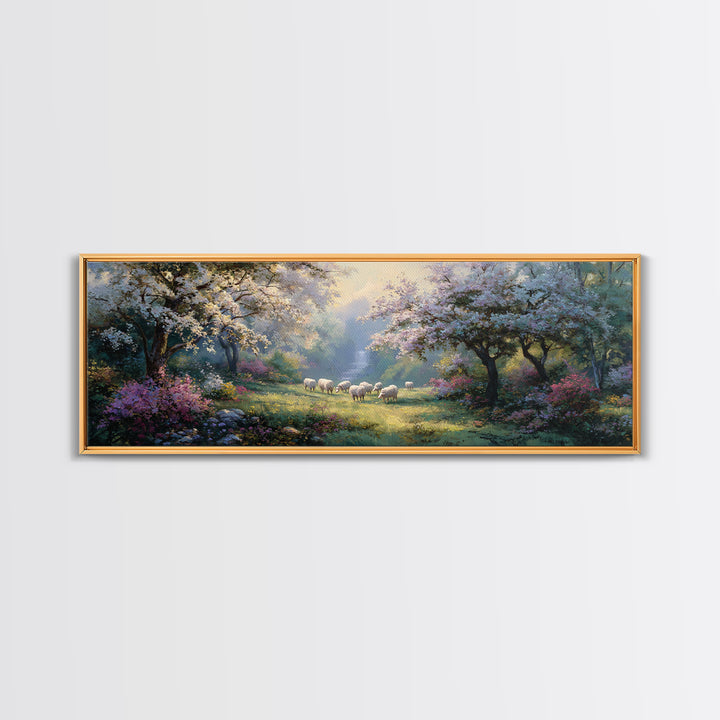 Blossom Dawn Path | Framed Canvas Print | Christian Art Canvas | Jesus Painting | Panoramic Wall Art | Christian Wall Art | Christmas Art