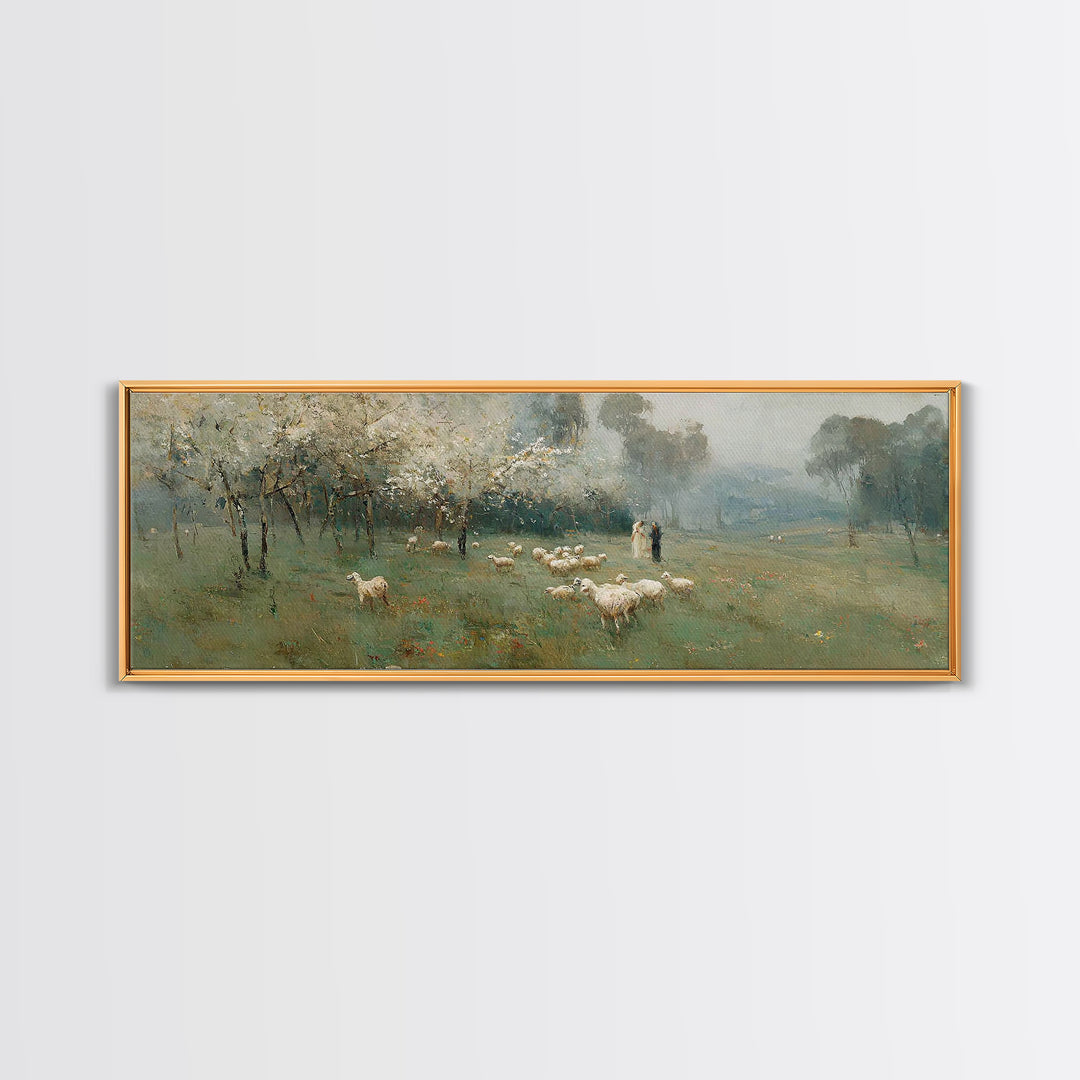 Pastoral Spring Light, Framed Canvas Print, Christian Wall Art, Panoramic Painting, Jesus Canvas Art, Christian Art Canvas, Christmas Art