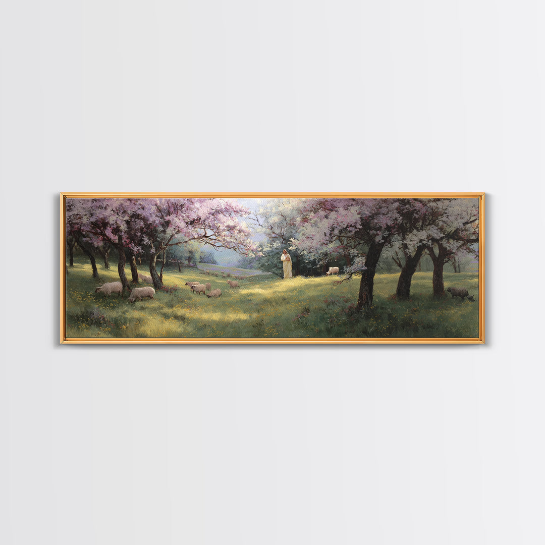 Silent Meadow Blessing | Framed Canvas Print | Jesus Painting | Panoramic Print | Christian Wall Art | Christian Art Canvas | Christmas Art