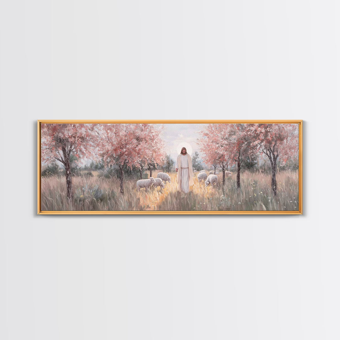 Garden Of Promise, Framed Canvas Print, Christian Art Canvas, Panoramic Wall Art, Jesus Painting, Christian Wall Art, Christmas Art