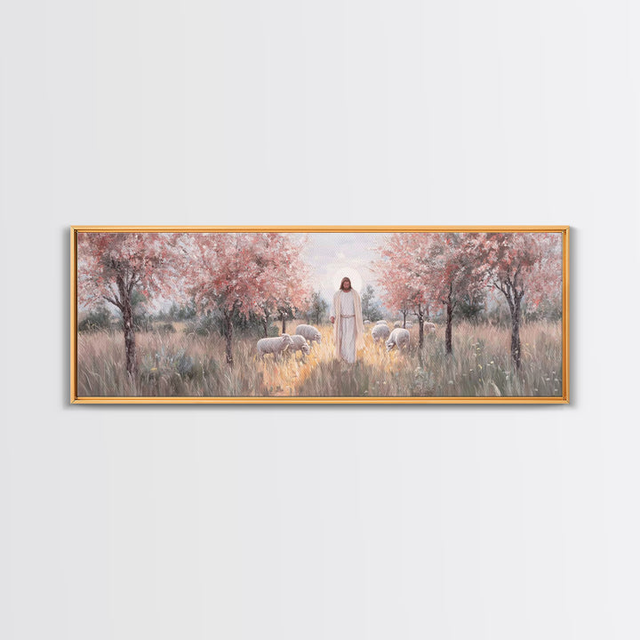 Garden Of Promise, Framed Canvas Print, Christian Art Canvas, Panoramic Wall Art, Jesus Painting, Christian Wall Art, Christmas Art