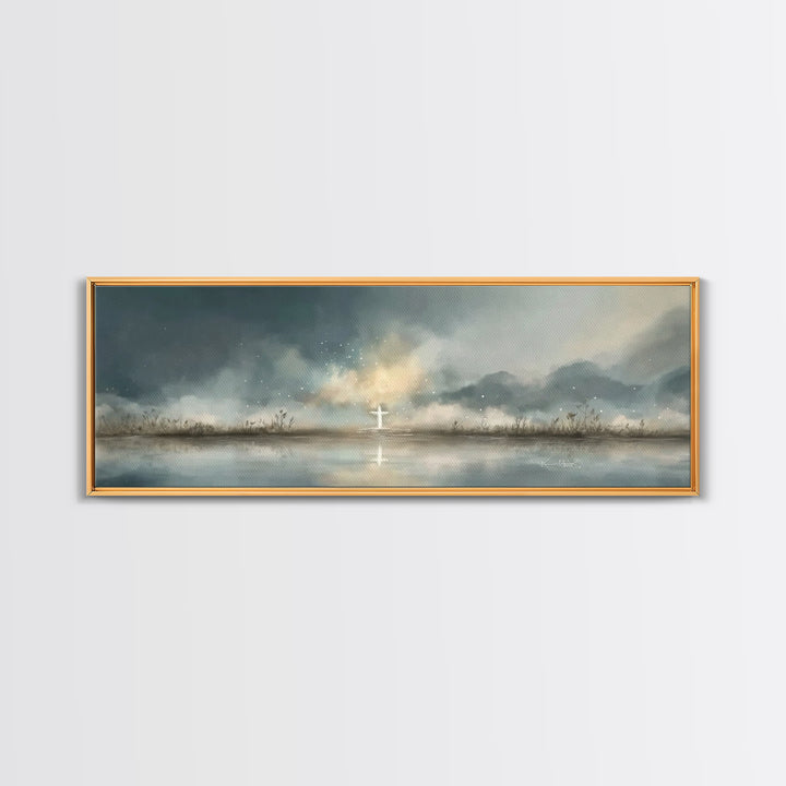 Cross At Horizon | Framed Canvas Print | Panoramic Print | Christian Art Canvas | Christian Wall Art | Minimalist Christian Art | Christmas