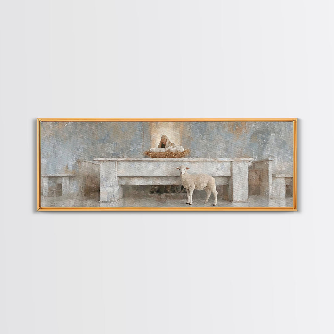 Holy Child Wonder, Framed Canvas Print, Christian Wall Art, Panoramic Painting, Christian Art Canvas, Christmas Art, Christian Christmas De