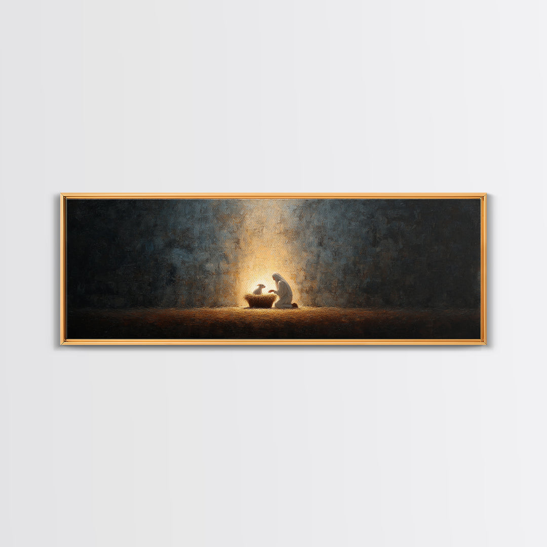 Divine Infant Peace, Framed Canvas Print, Christian Christmas Art, Panoramic Print, Christian Wall Art, Jesus Painting, Christian Art Canva