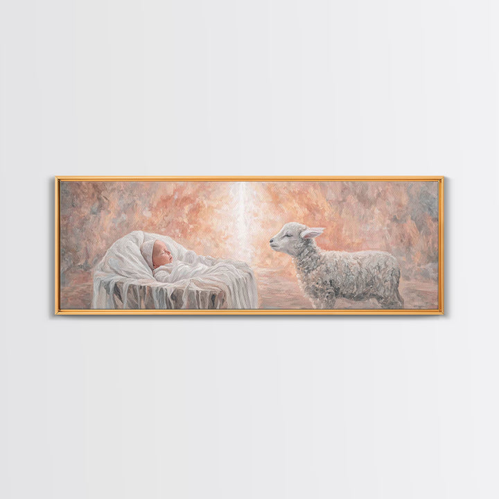 Lamb Of Light – Framed Canvas Print – Christian Art Canvas – Panoramic Wall Art – Christian Christmas Art – Jesus Art Print – Christian Dec