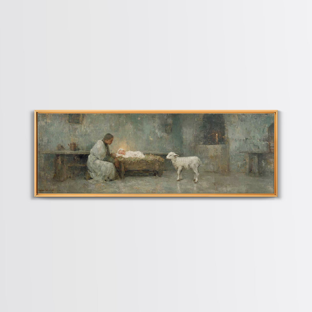 Holy Night Hope – Framed Canvas Print – Christian Wall Art – Birth Of Jesus Painting – Christmas Art – Christian Art Canvas – Panoramic Art