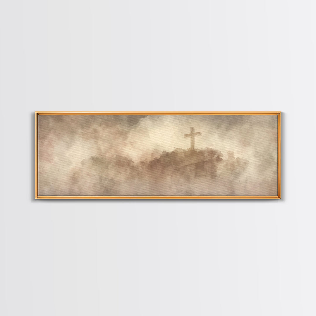Cross Of Mercy, Framed Canvas Print, Christian Wall Art, Christian Art Canvas, Christian Painting, Christmas Art Prints, Panoramic Painting
