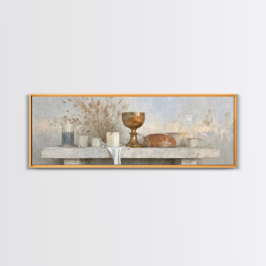 Sacred Communion | Framed Canvas Print | Christian Wall Art | Christian Art Canvas | Christian Painting | Christian Decor | Panoramic Art