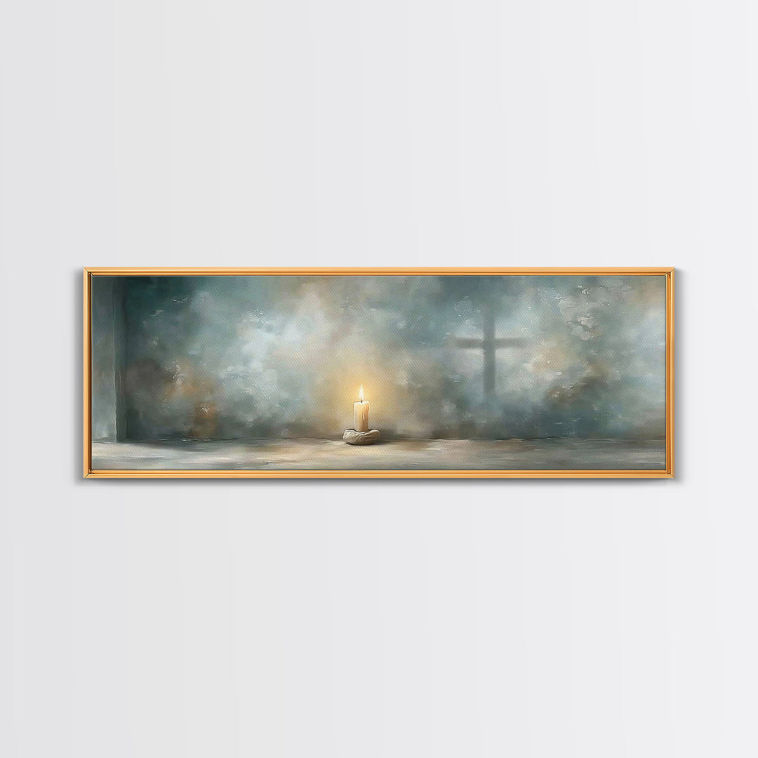 Sanctuary Flame – Framed Canvas Print – Panoramic Print – Christian Christmas Art – Christian Wall Art – Christian Art Canvas