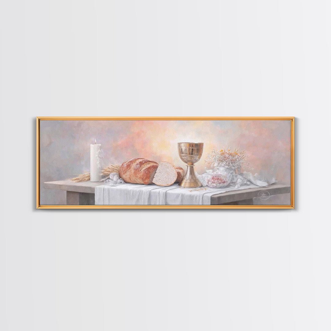 Table Of Blessing – Framed Canvas Print – Christian Wall Art – Christian Art Canvas – Christian Painting – Christmas Art – Panoramic Frame