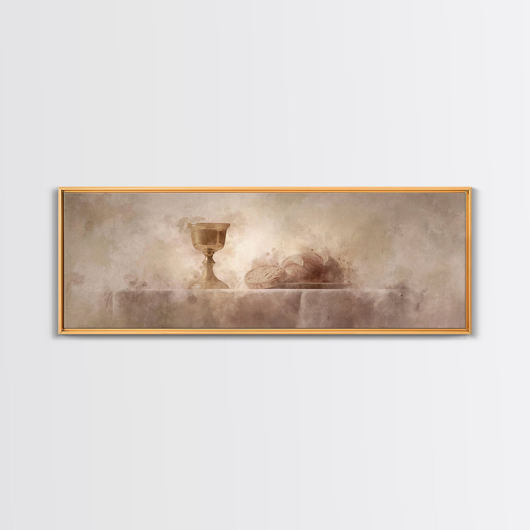 Sacred Table Light, Framed Canvas Print, Christian Art Canvas, Christian Wall Art, Panoramic Painting, Christmas Art