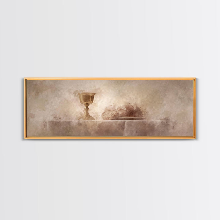 Sacred Table Light, Framed Canvas Print, Christian Art Canvas, Christian Wall Art, Panoramic Painting, Christmas Art