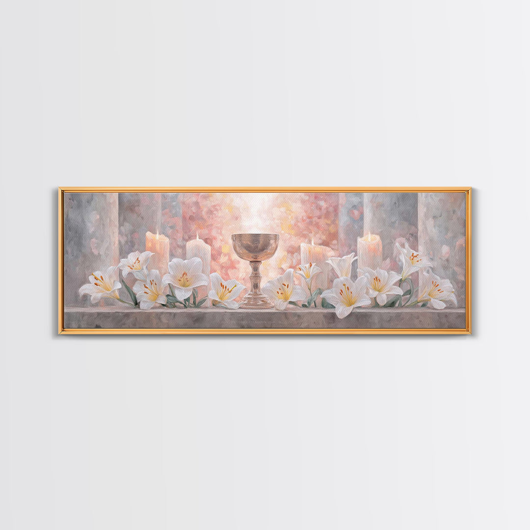 Heavenly Chalice Light – Framed Canvas Print – Christian Christmas Art – Christian Art Canvas – Panoramic Art – Christian Wall Art