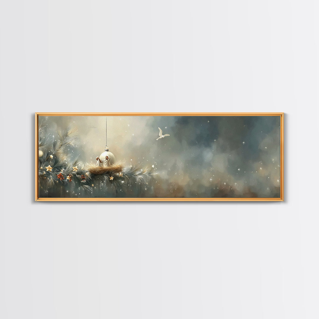 Bethlehem Evening Star, Framed Canvas Print, Christian Wall Art, Panoramic Art, Christian Christmas Art, Christmas Wall Art, Christian Gift