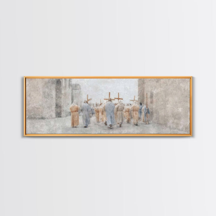 Pilgrims Of Light, Framed Canvas Print, Christian Wall Art, Christian Art Canvas, Panoramic Painting, Modern Christian Art